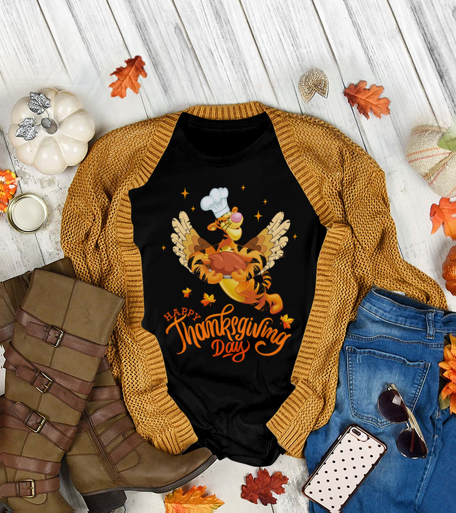 Tigger Happy Thanksgiving Day Chef Turkey Wings T-Shirt