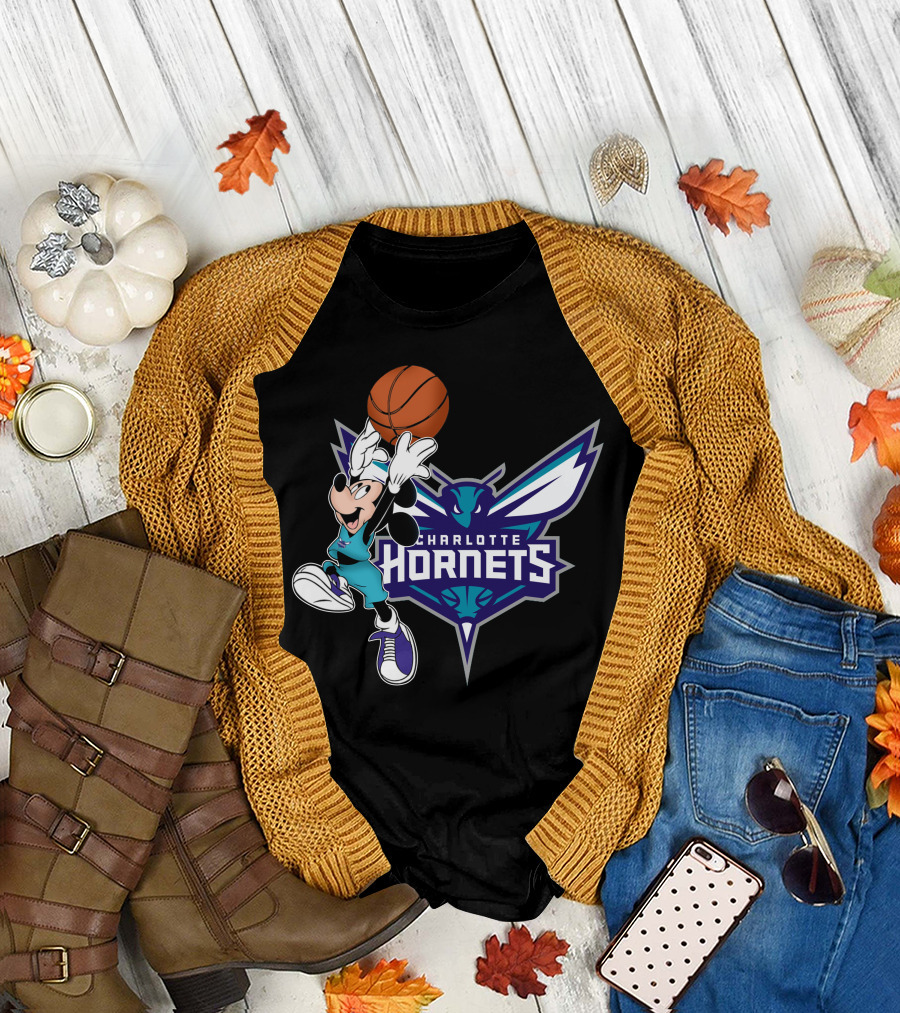 Mickey Charlotte Hornets Basketball T-Shirt