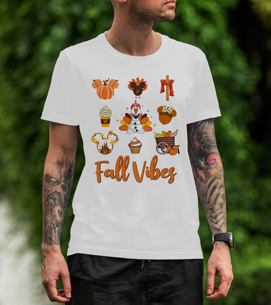 Fall Vibes Olaf Pumpkin Mickey Ears Turkey Cupcake T-Shirt