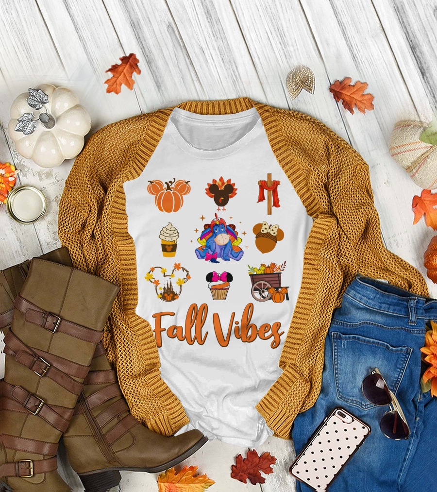 Fall Vibes Eeyore Autumn Mickey Pumpkin Cupcake Harvest T-Shirt