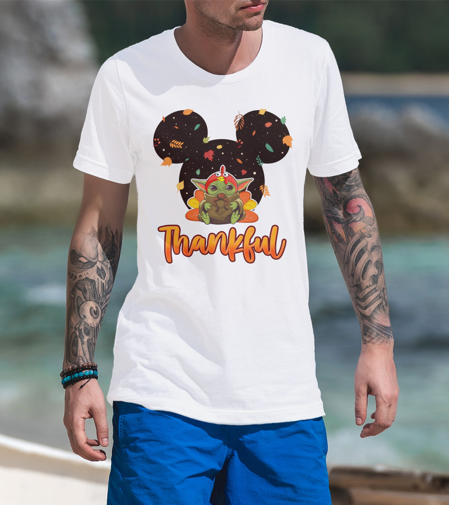 Thankful Baby Yoda Thanksgiving Turkey Ears T-Shirt
