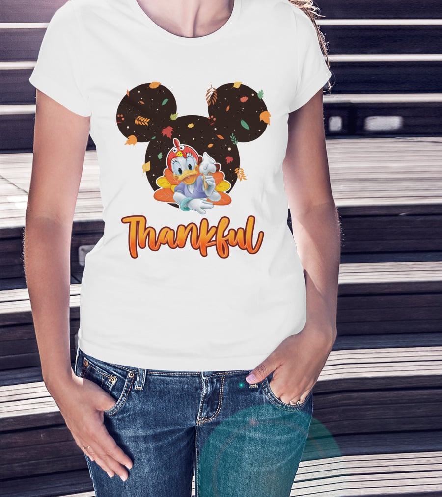 Thankful Daisy Thanksgiving Mickey Leaves T-Shirt