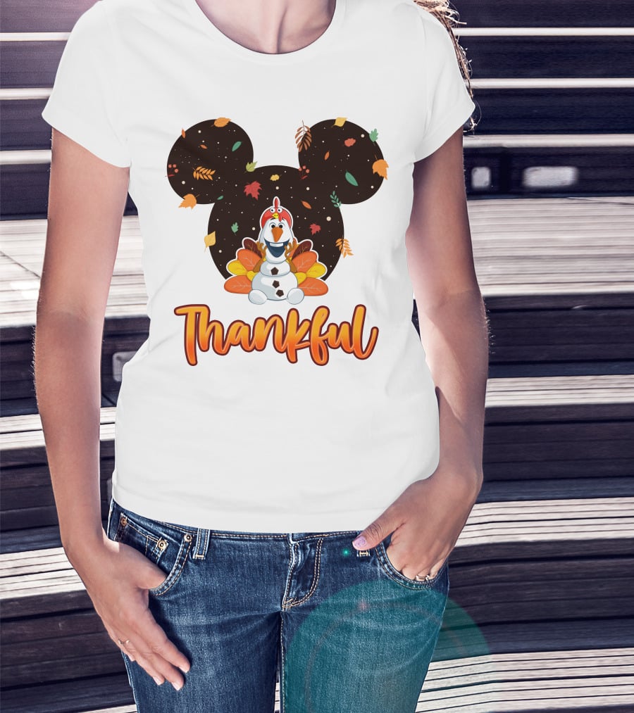 Thankful Olaf Autumn Leaves Mickey Ears T-Shirt