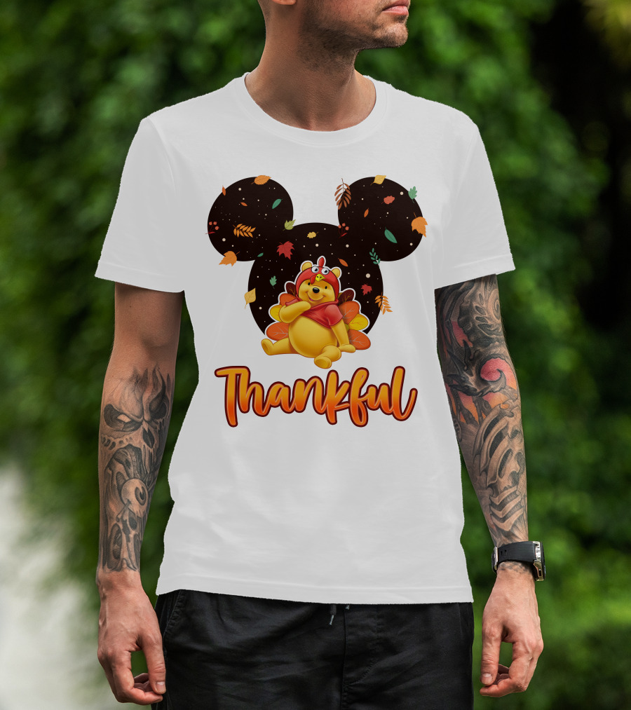 Thankful Pooh Turkey Costume Mickey Ears Leaves T-Shirt
