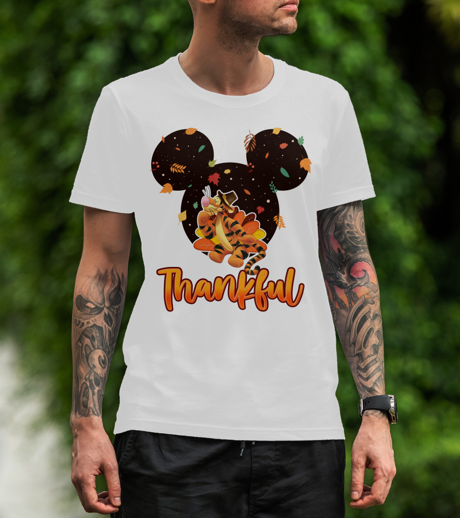 Thankful Tigger With Autumn Leaves And Mickey Ears T-Shirt