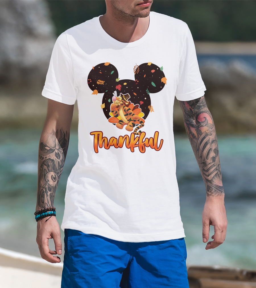 Thankful Tigger With Autumn Leaves And Mickey Ears T-Shirt