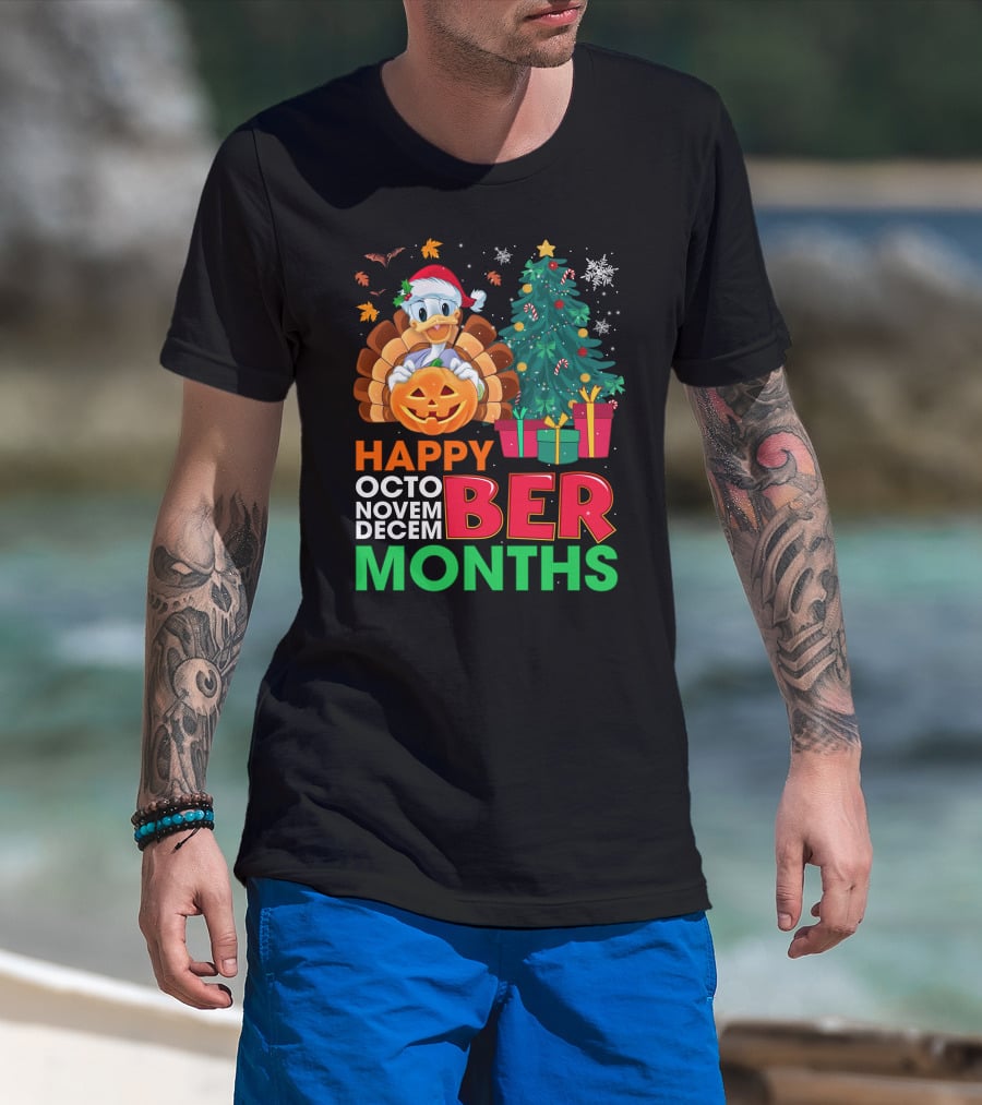 Happy Octo Novem Decem Ber Months Turkey Christmas Tree Pumpkin Duck T-Shirt
