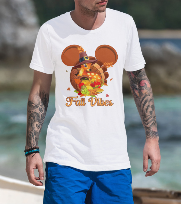 Fall Vibes Bambi Thanksgiving Mouse Ears Cornucopia T-Shirt