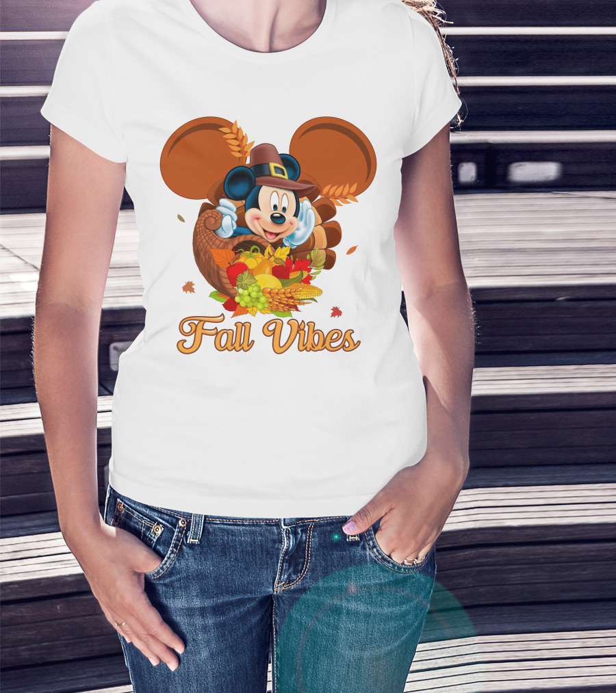 Mickey Mouse Fall Vibes Cornucopia Harvest Hat T-Shirt