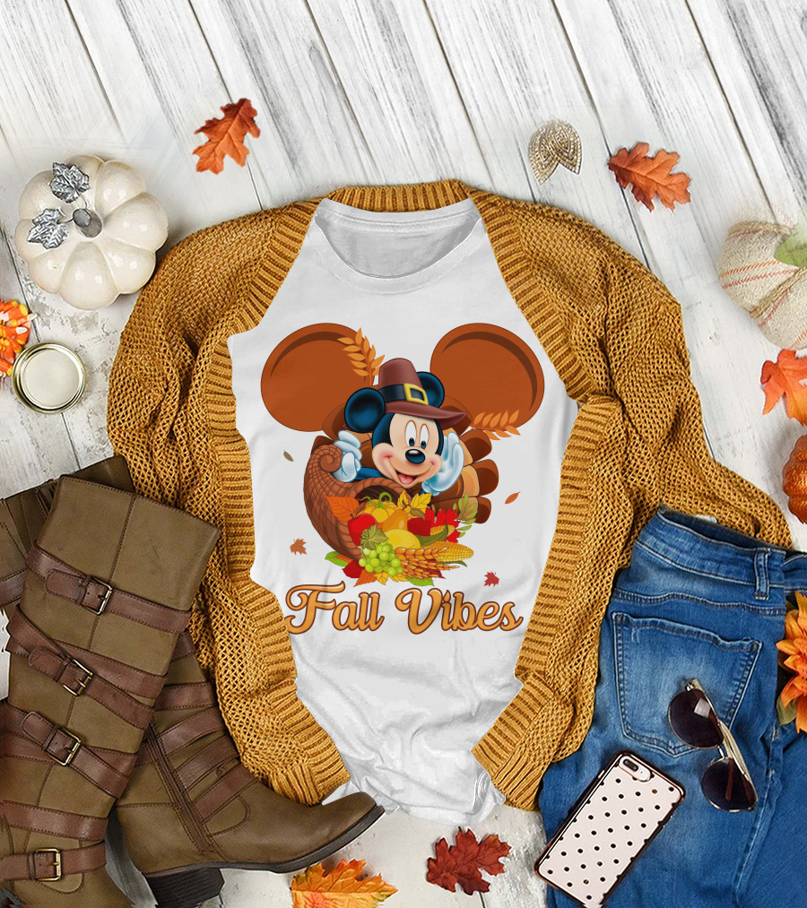 Mickey Mouse Fall Vibes Cornucopia Harvest Hat T-Shirt