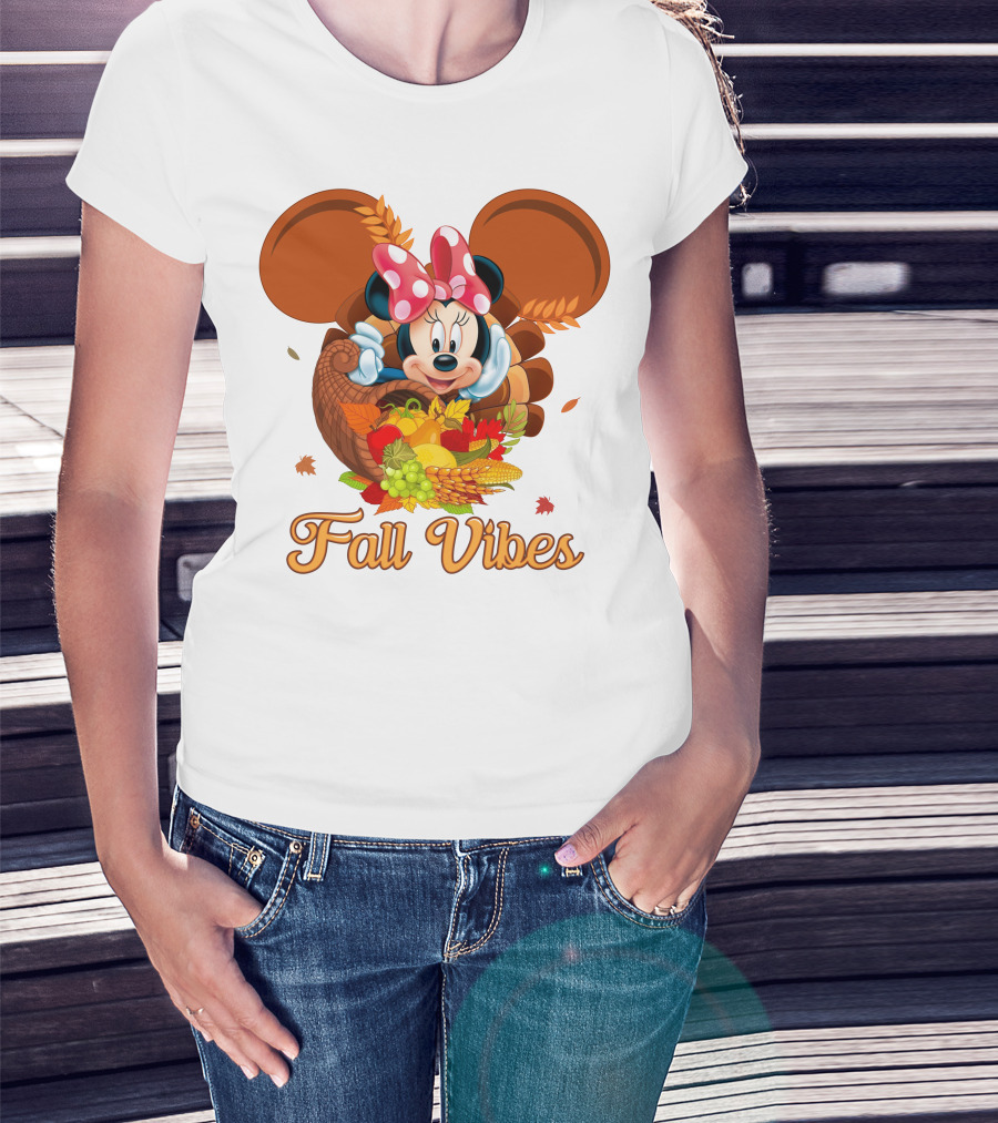 Minnie Fall Vibes Cornucopia Harvest Theme T-Shirt