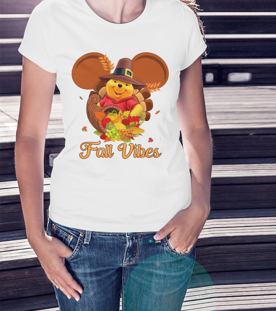 Fall Vibes Pooh Thanksgiving Cornucopia T-Shirt