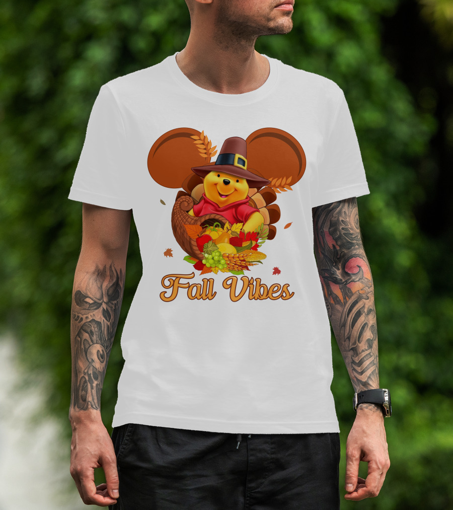 Fall Vibes Pooh Thanksgiving Cornucopia T-Shirt