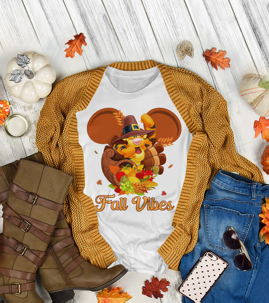 Tigger Fall Vibes Cornucopia Thanksgiving Mickey Ears T-Shirt