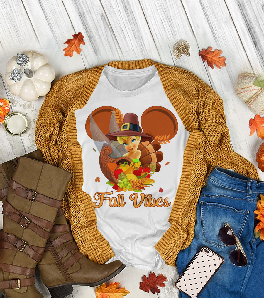 Tinkerbell Fall Vibes Cornucopia Thanksgiving Disney T-Shirt