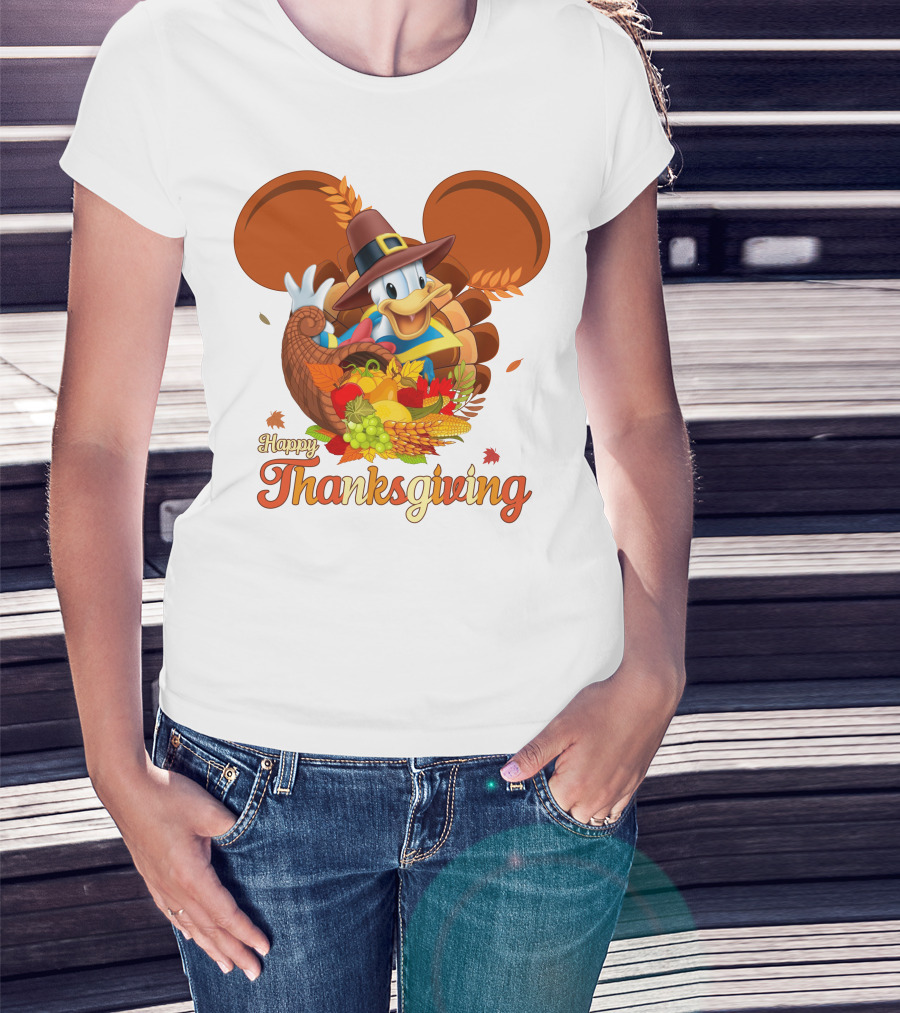 Happy Thanksgiving Donald Duck Cornucopia T-Shirt