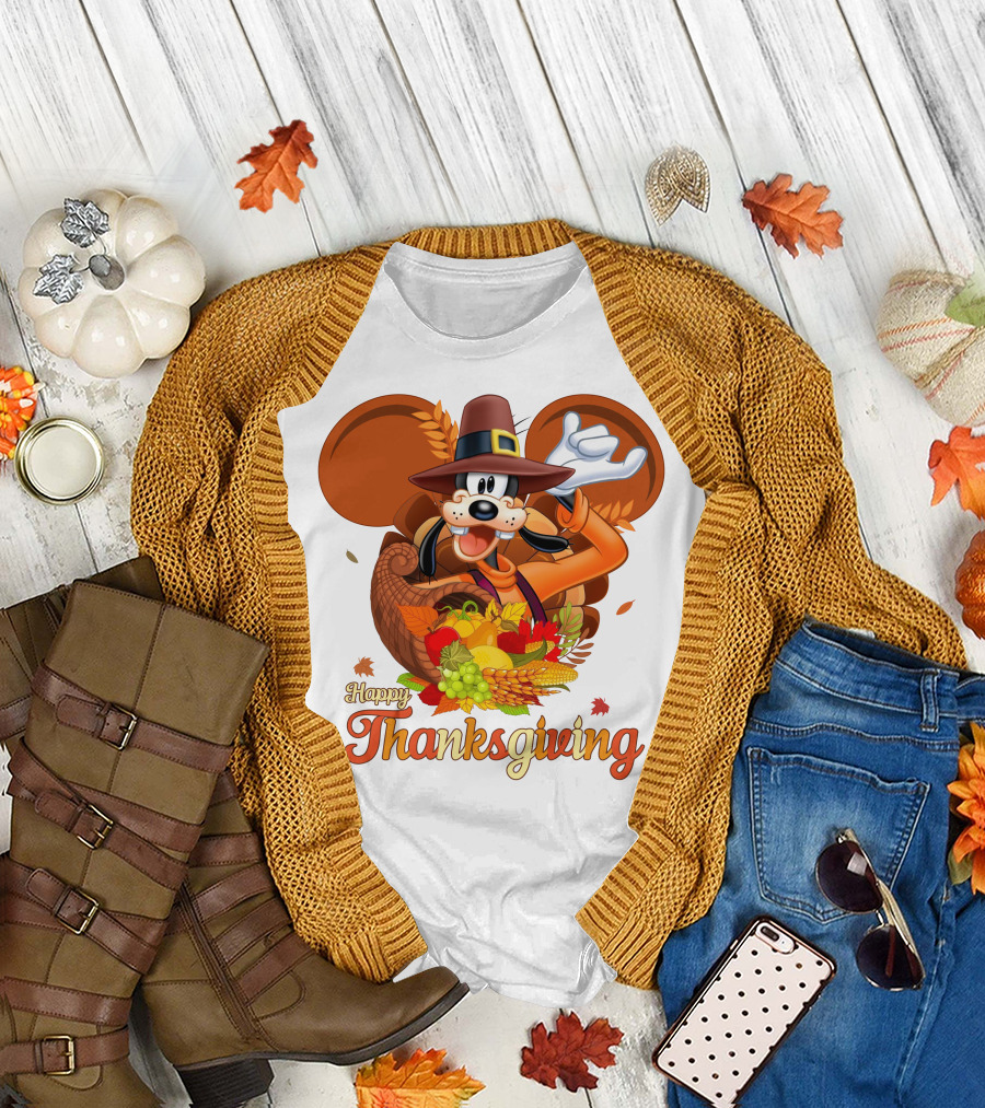 Goofy Happy Thanksgiving Cornucopia Celebration T-Shirt