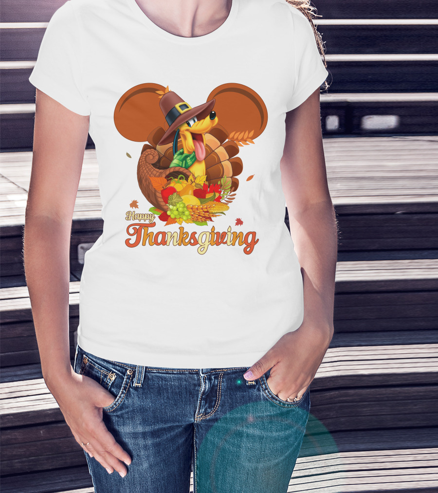 Pluto Happy Thanksgiving Cornucopia Hat And Autumn Harvest T-Shirt