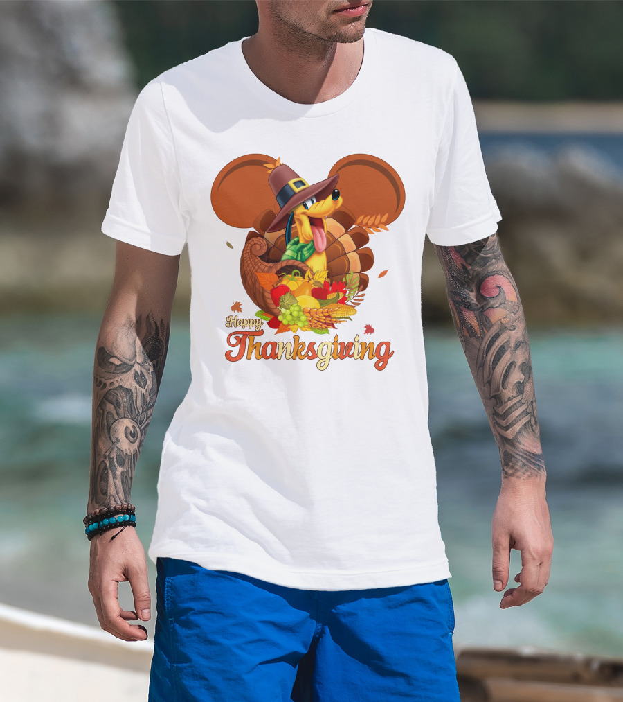 Pluto Happy Thanksgiving Cornucopia Hat And Autumn Harvest T-Shirt
