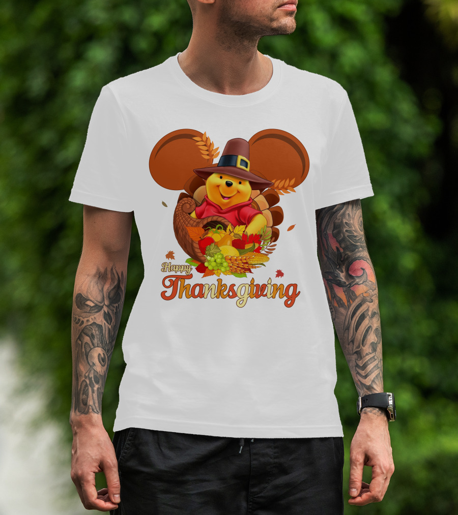 Happy Thanksgiving Pooh Cornucopia T-Shirt