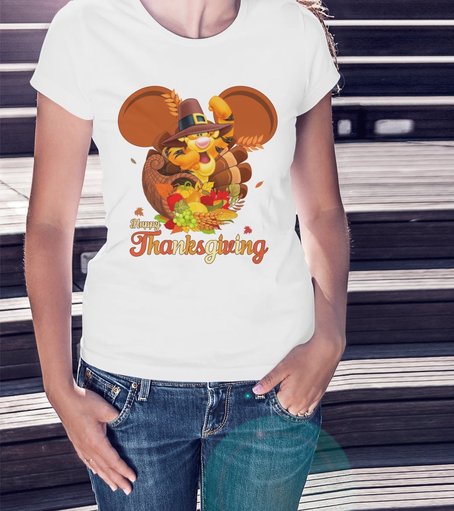 Happy Thanksgiving Tigger Cornucopia Celebration T-Shirt