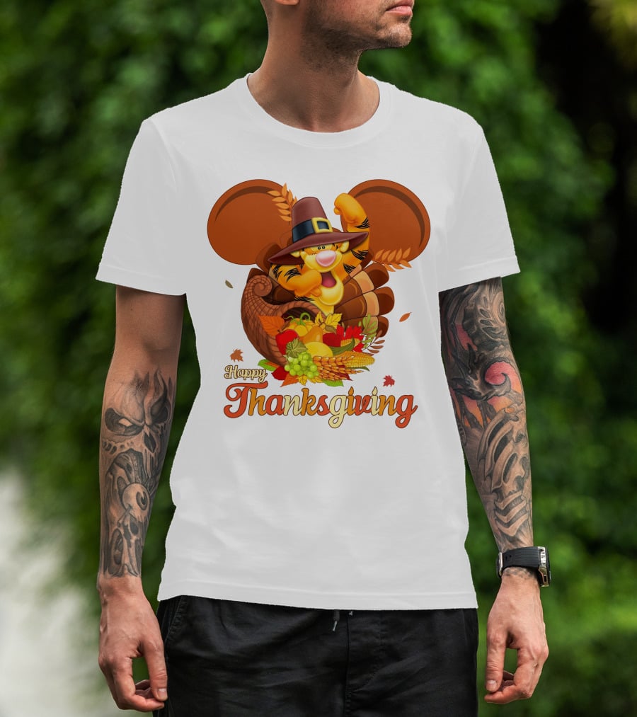 Happy Thanksgiving Tigger Cornucopia Celebration T-Shirt
