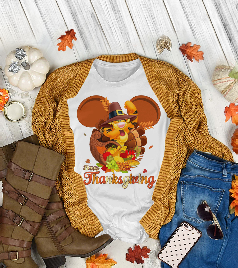Happy Thanksgiving Tigger Cornucopia Celebration T-Shirt