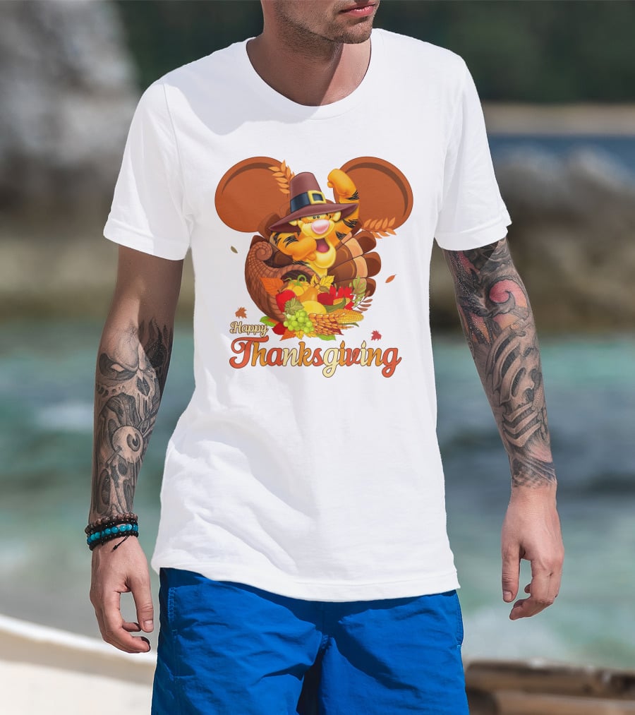 Happy Thanksgiving Tigger Cornucopia Celebration T-Shirt