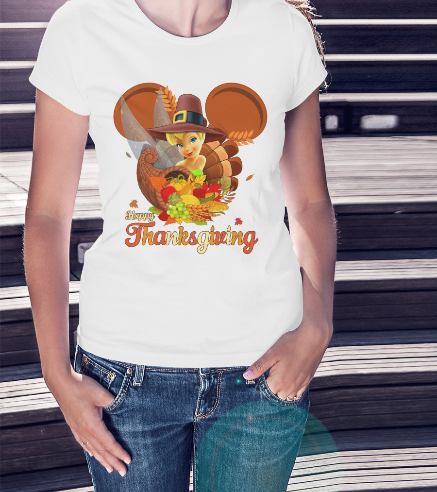 Happy Thanksgiving Tinker Bell Cornucopia Hat T-Shirt