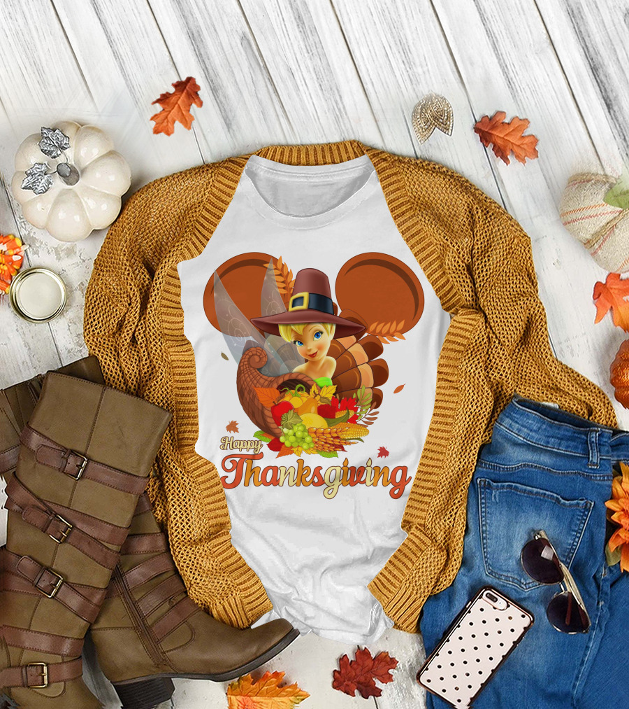 Happy Thanksgiving Tinker Bell Cornucopia Hat T-Shirt