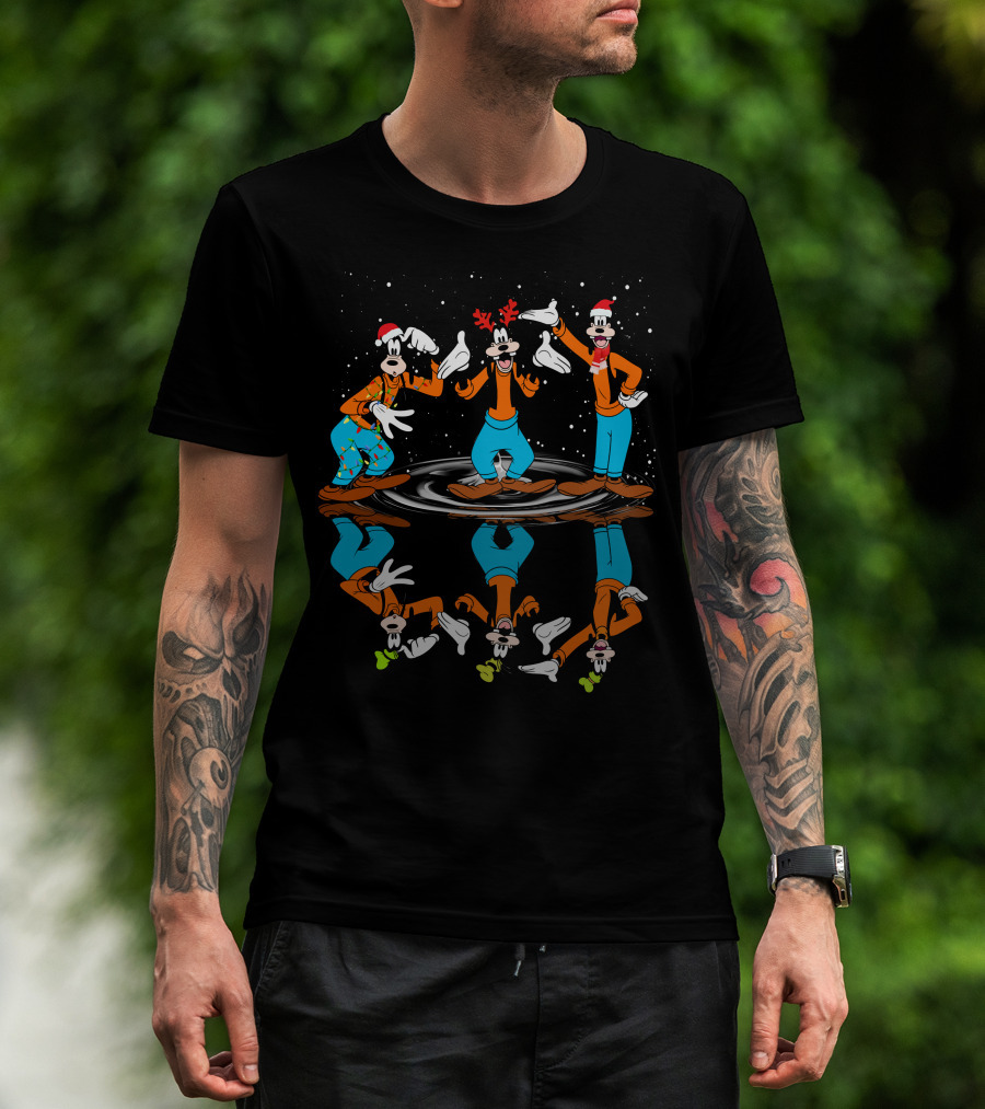 Goofy Holiday Reflections With Santa Hats And Antlers T-Shirt