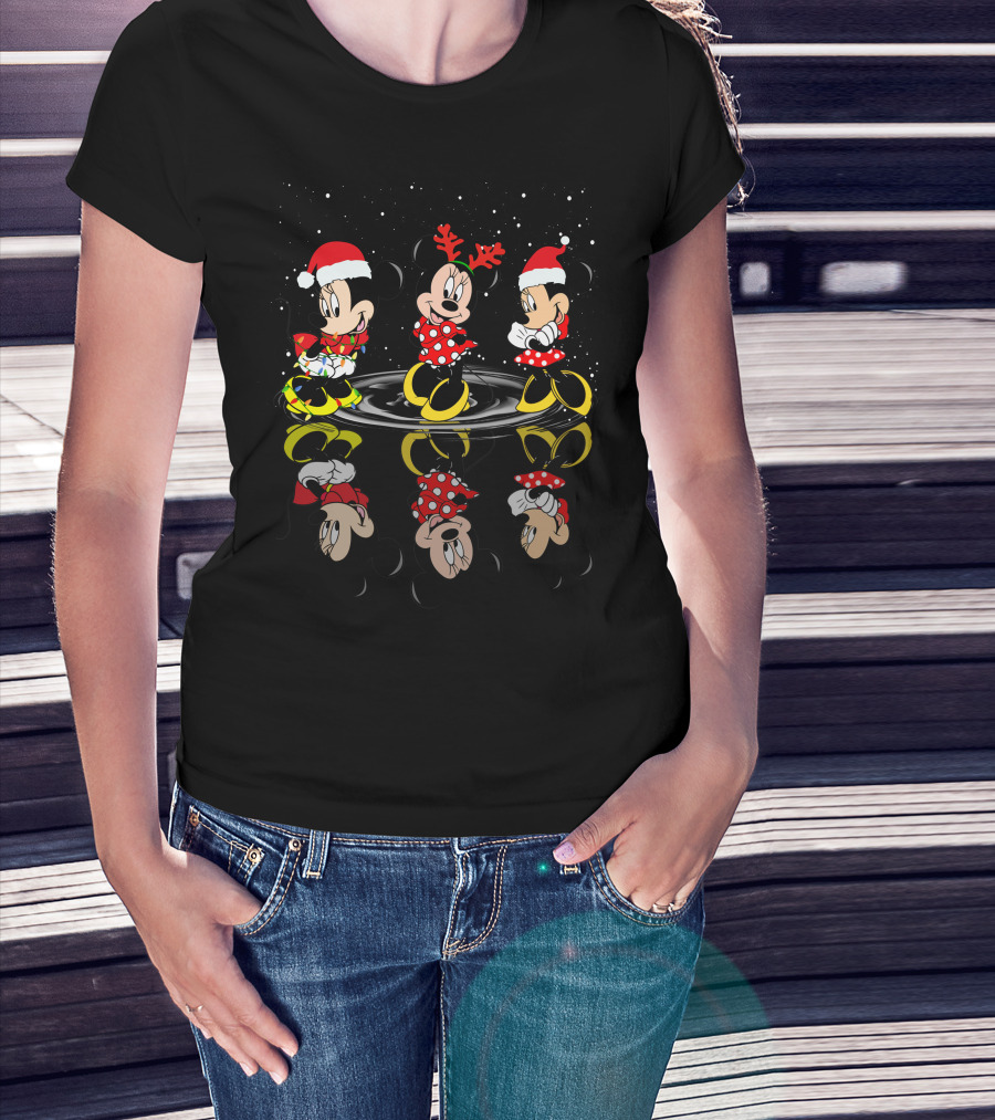 Minnie Mickey Christmas Reflections Snowy Scene T-Shirt