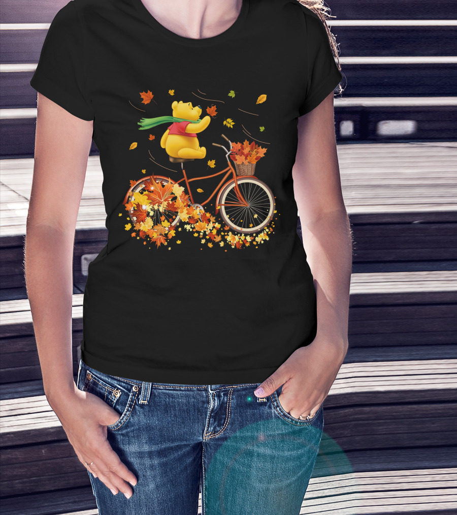 Winnie The Pooh Autumn Leaves Bicycle Ride T-Shirt
