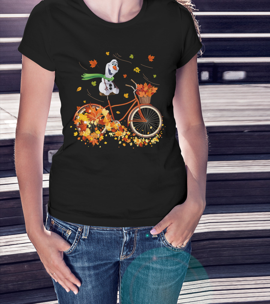 Olaf Riding A Bicycle With Autumn Leaves T-Shirt