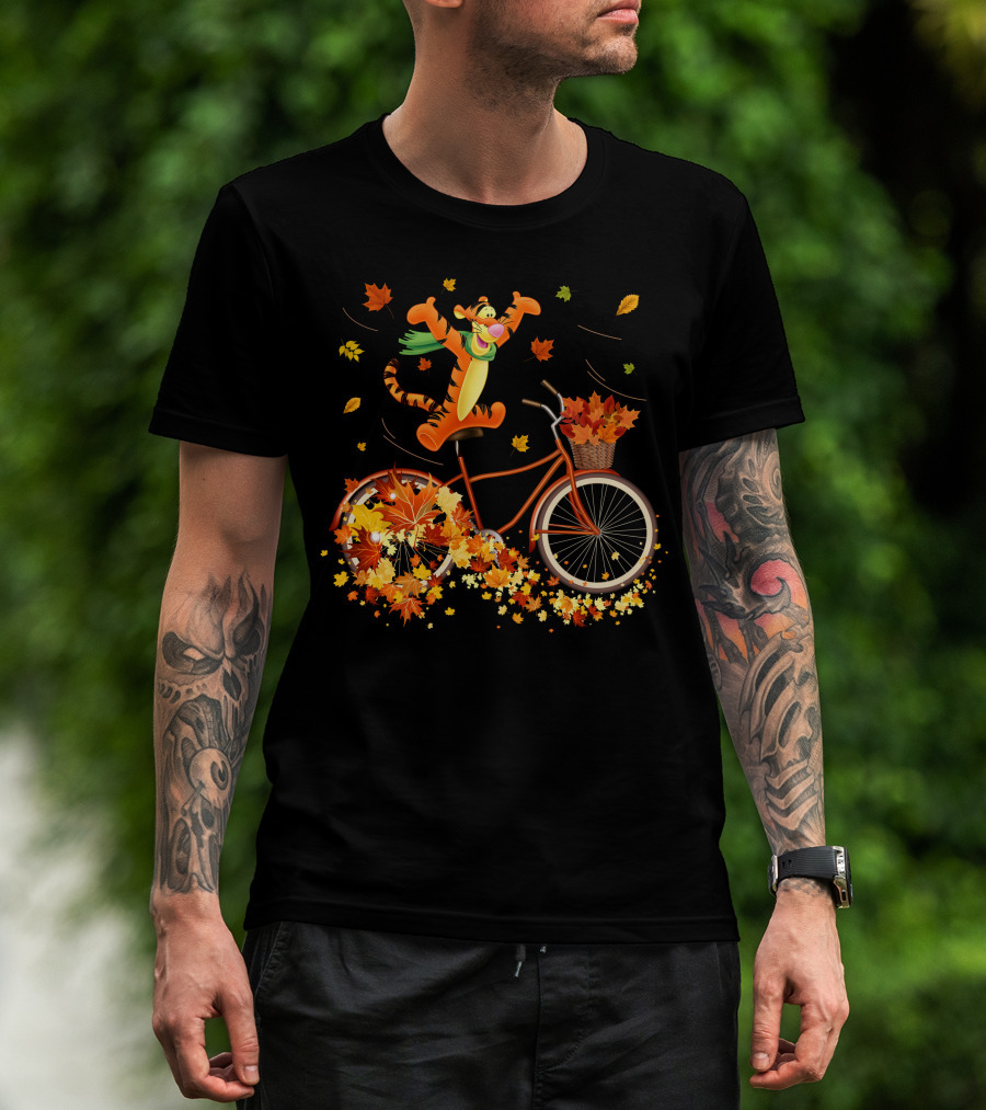 Tigger Autumn Bicycle Adventure With Falling Leaves T-Shirt