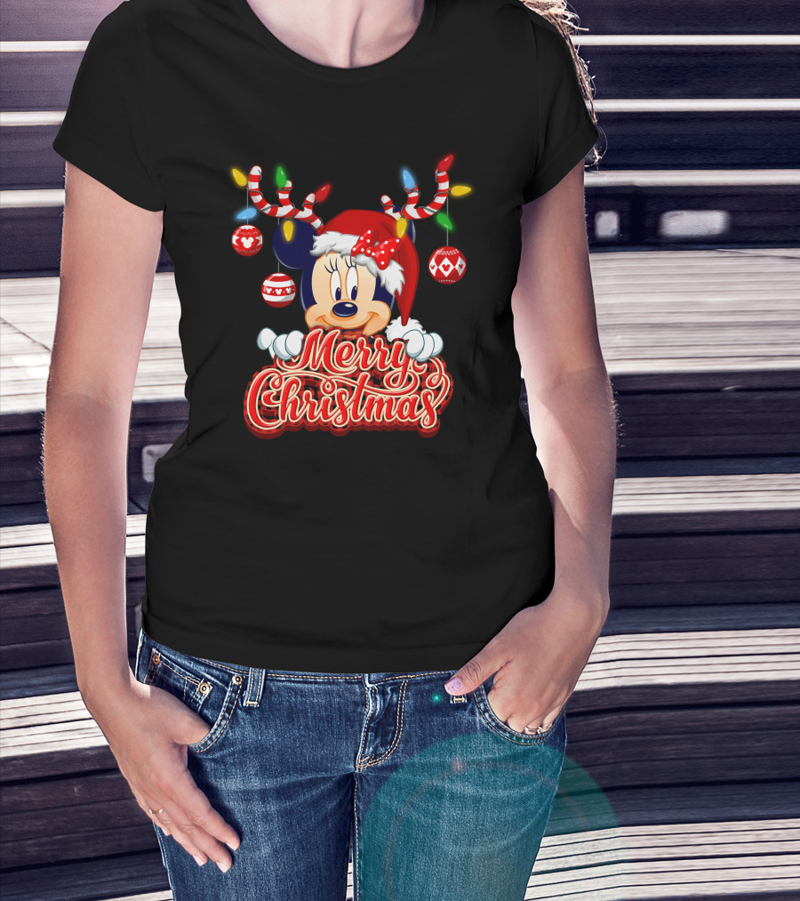 Minnie Mouse Merry Christmas Holiday Lights And Ornaments T-Shirt