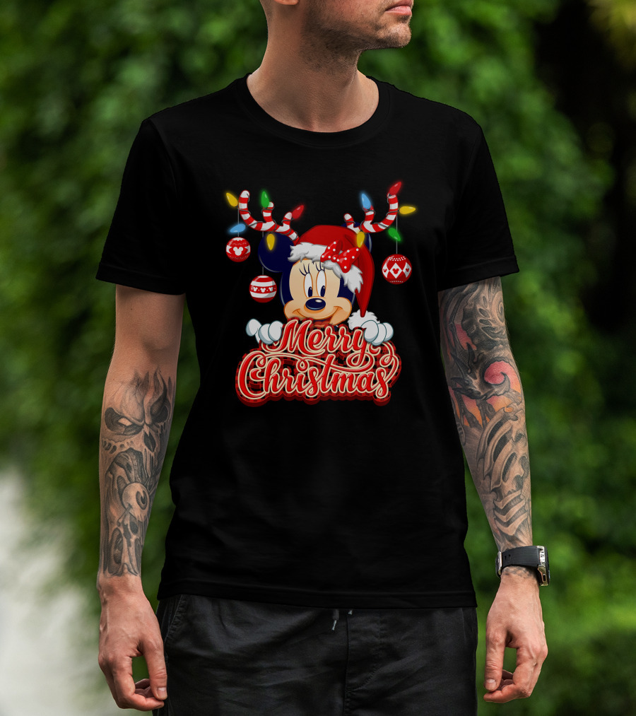 Minnie Mouse Merry Christmas Holiday Lights And Ornaments T-Shirt