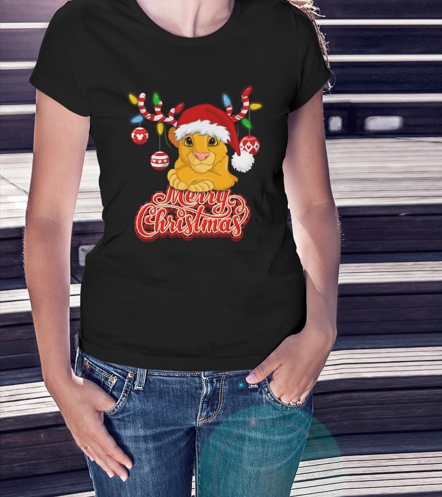 Simba Merry Christmas Santa Hat And Reindeer Antlers T-Shirt