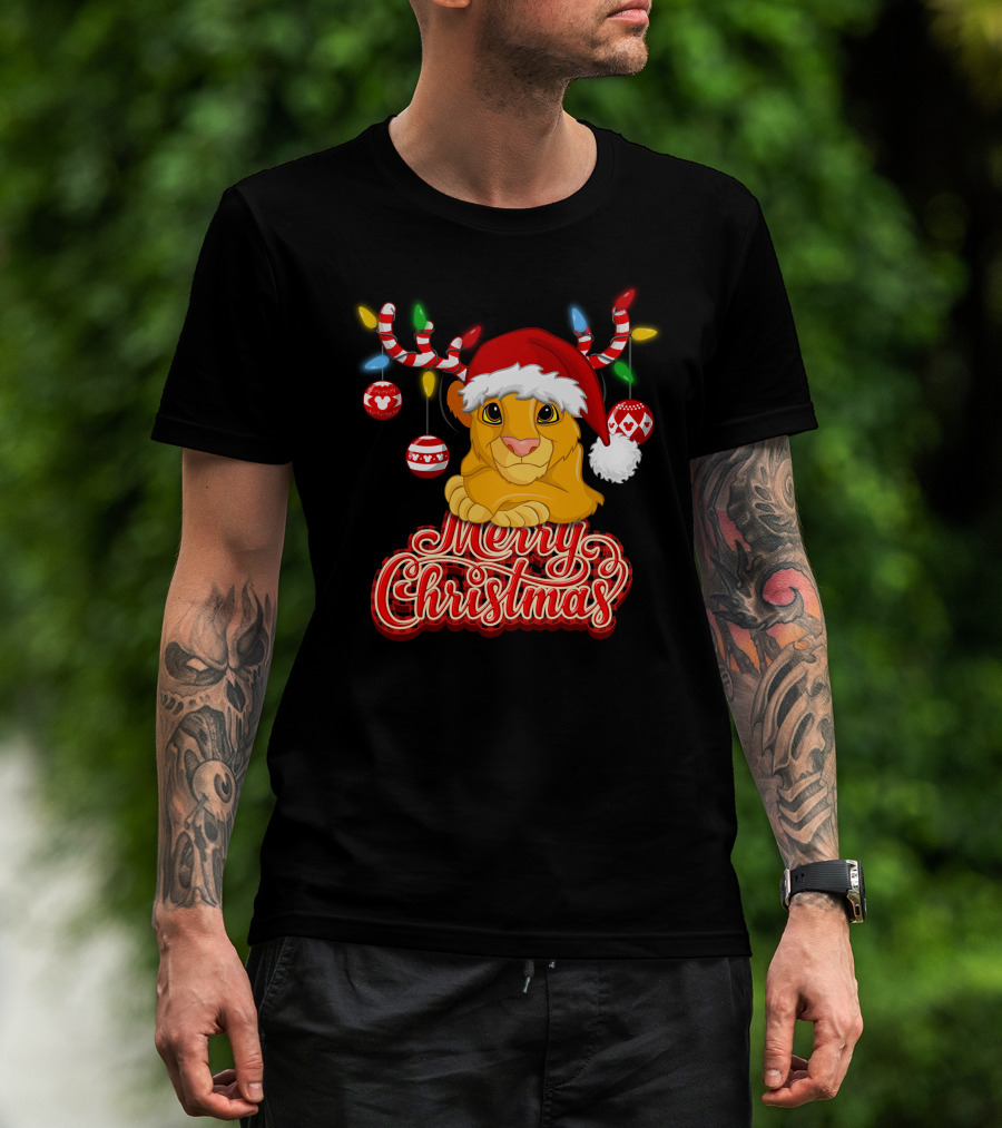 Simba Merry Christmas Santa Hat And Reindeer Antlers T-Shirt