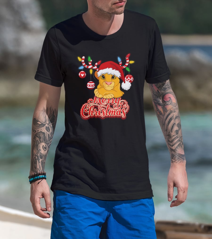 Simba Merry Christmas Santa Hat And Reindeer Antlers T-Shirt