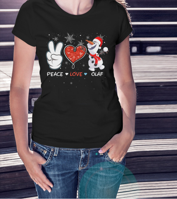 Peace Love Olaf Snowman Winter Holiday Theme T-Shirt