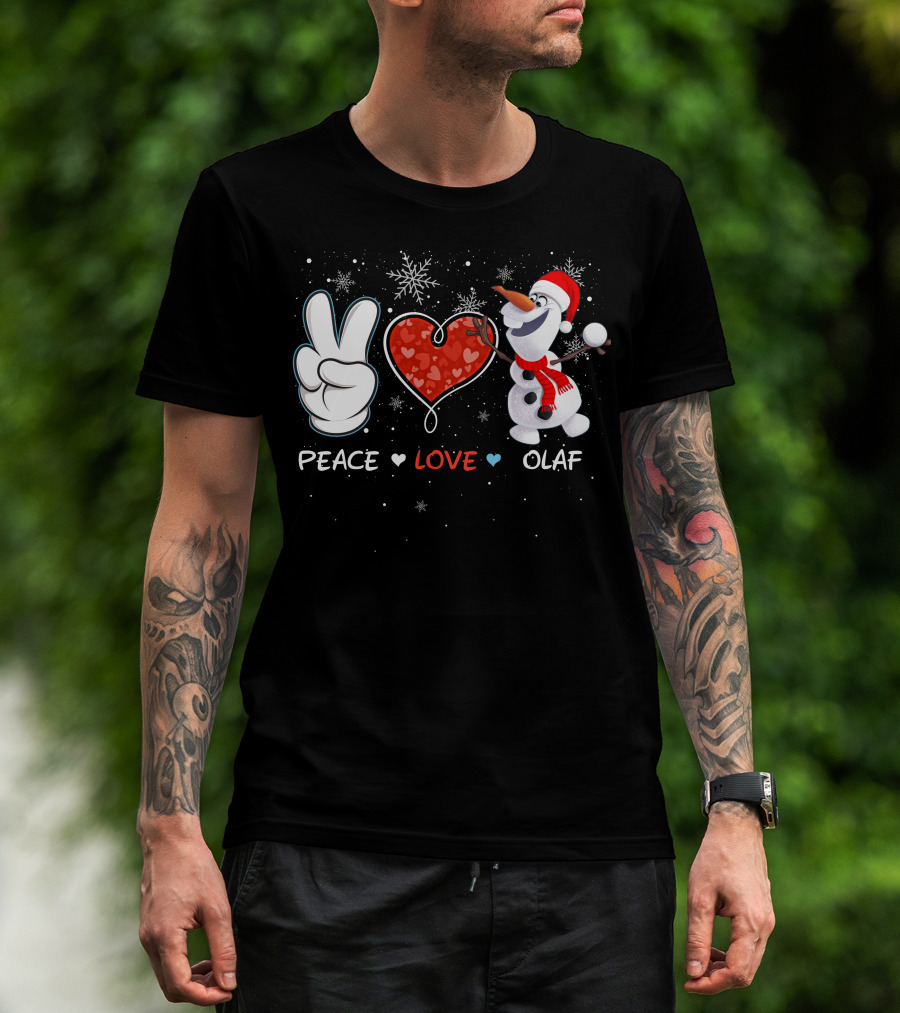 Peace Love Olaf Snowman Winter Holiday Theme T-Shirt