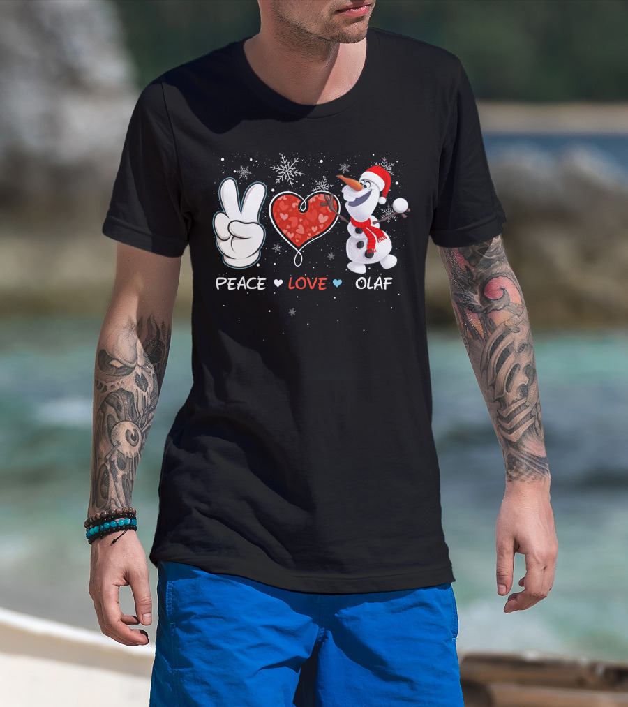 Peace Love Olaf Snowman Winter Holiday Theme T-Shirt