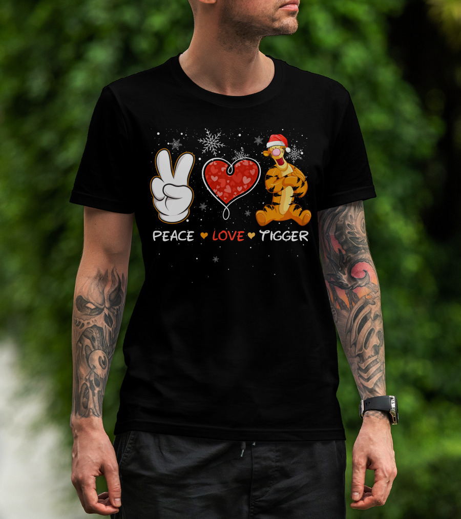 Peace Love Tigger Santa Hat Snowflakes T-Shirt