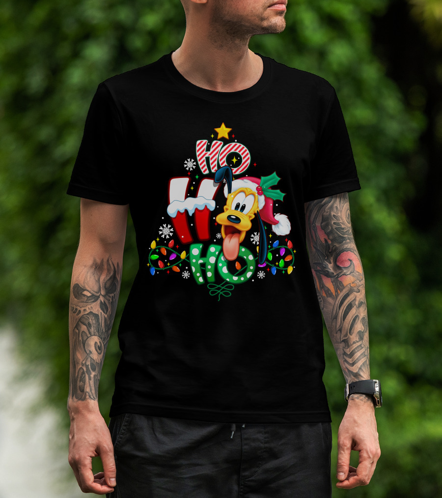 Ho Ho Ho Pluto Christmas Lights And Snowflakes T-Shirt