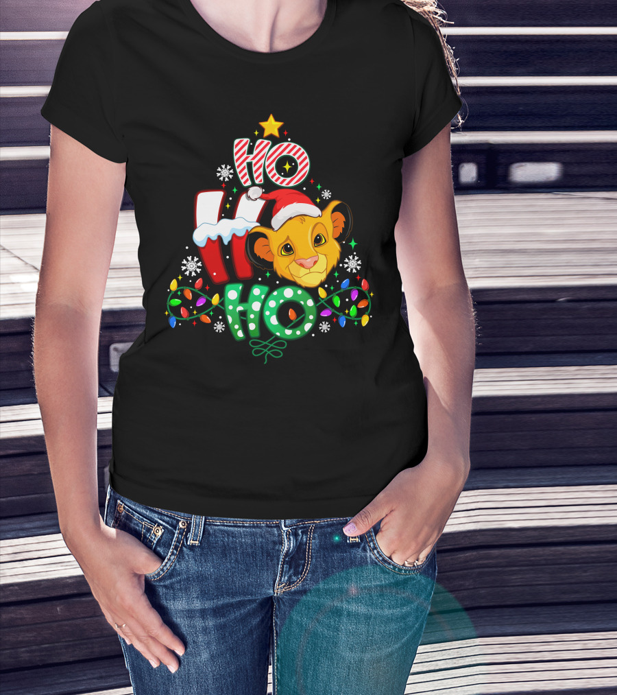 Ho Ho Ho Christmas Simba Lion King Holiday Lights T-Shirt