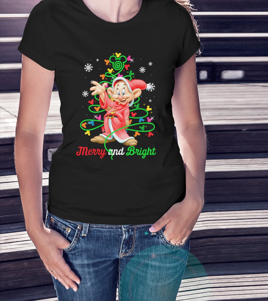 Merry And Bright Dopey Christmas Magic Tree Snowflakes T-Shirt