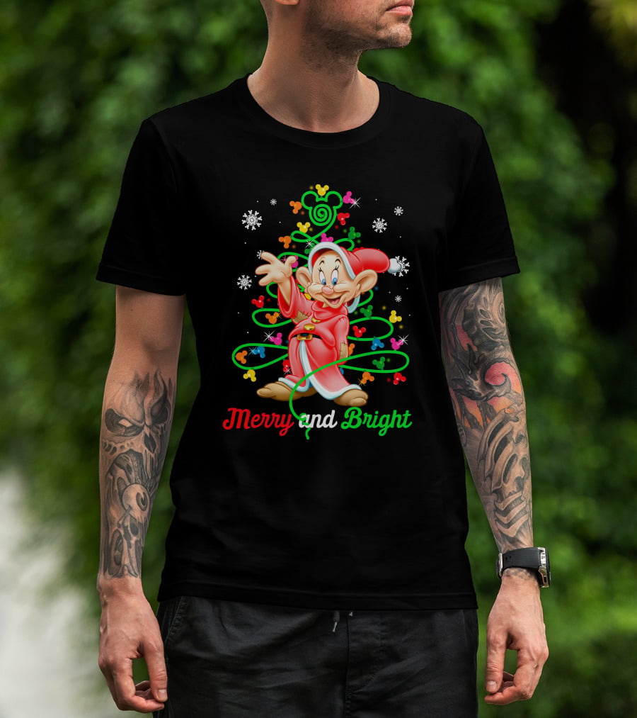 Merry And Bright Dopey Christmas Magic Tree Snowflakes T-Shirt