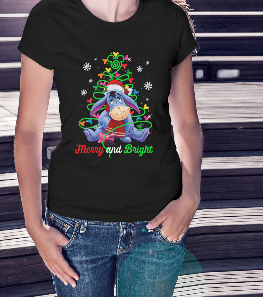 Eeyore Merry And Bright Christmas Tree Mickey Ornaments T-Shirt