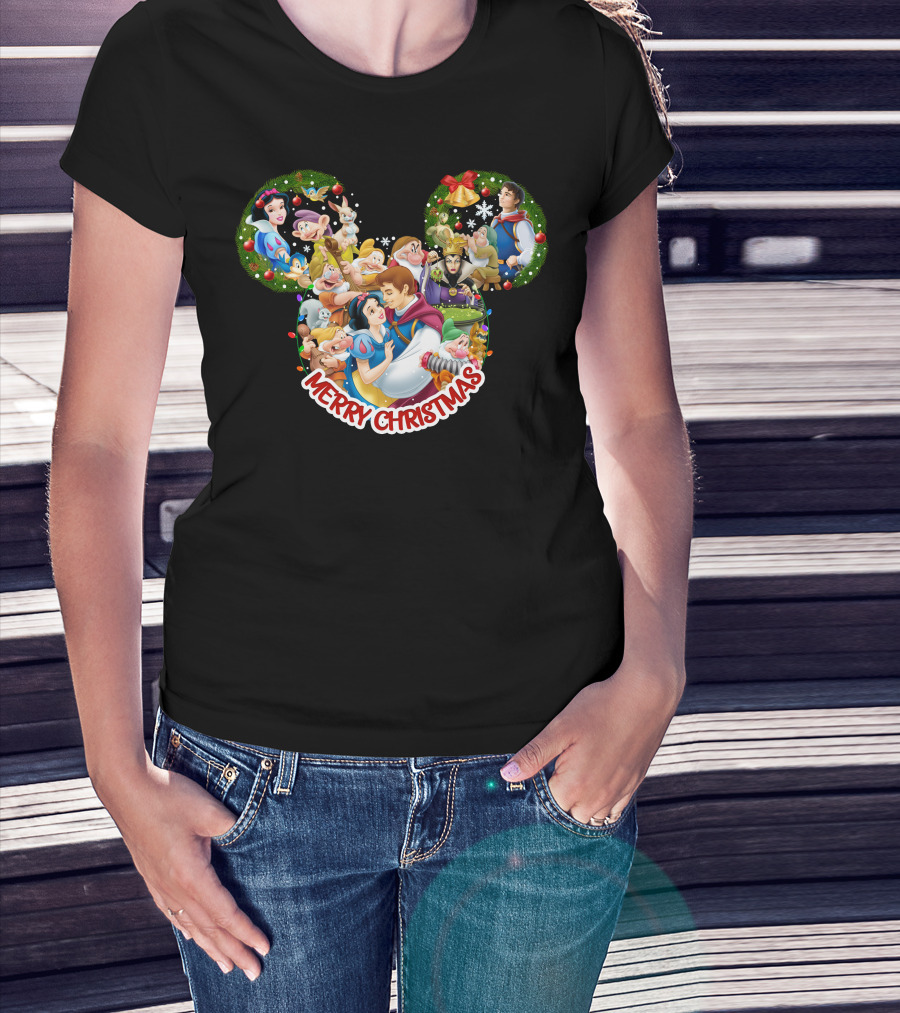 Merry Christmas Snow White And Seven Dwarfs Mickey Mouse Ears T-Shirt
